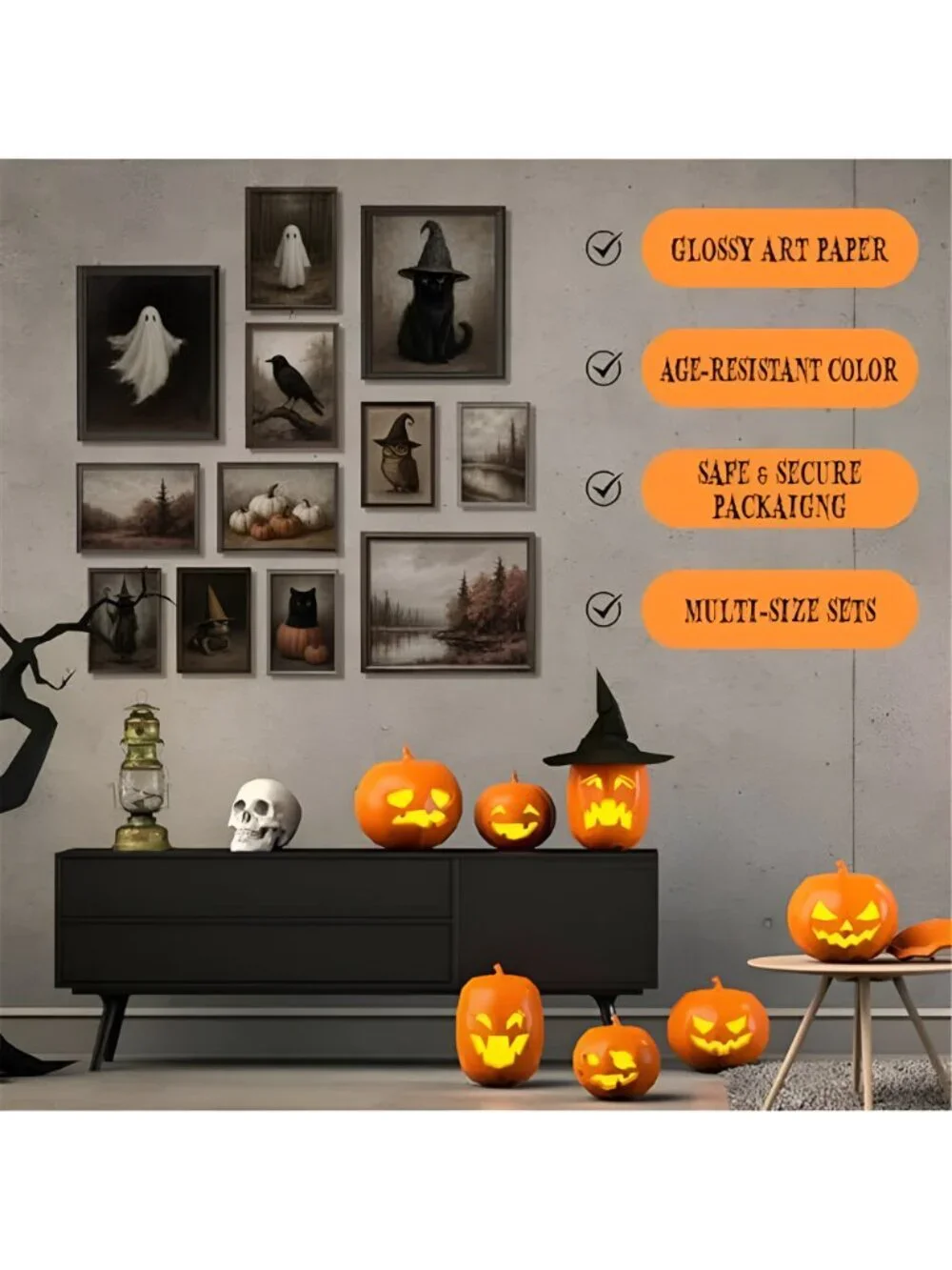 Vintage Halloween Wall Art, Ghost and Witchy Posters, Unframed